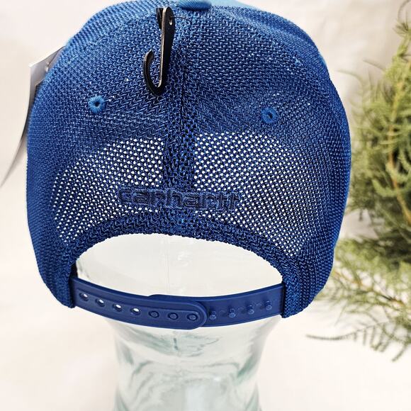 Carhartt Rugged Flex Twill Mesh-Back Logo Patch Hat Cap Deep Lagoon Blue--New - Picture 3 of 9